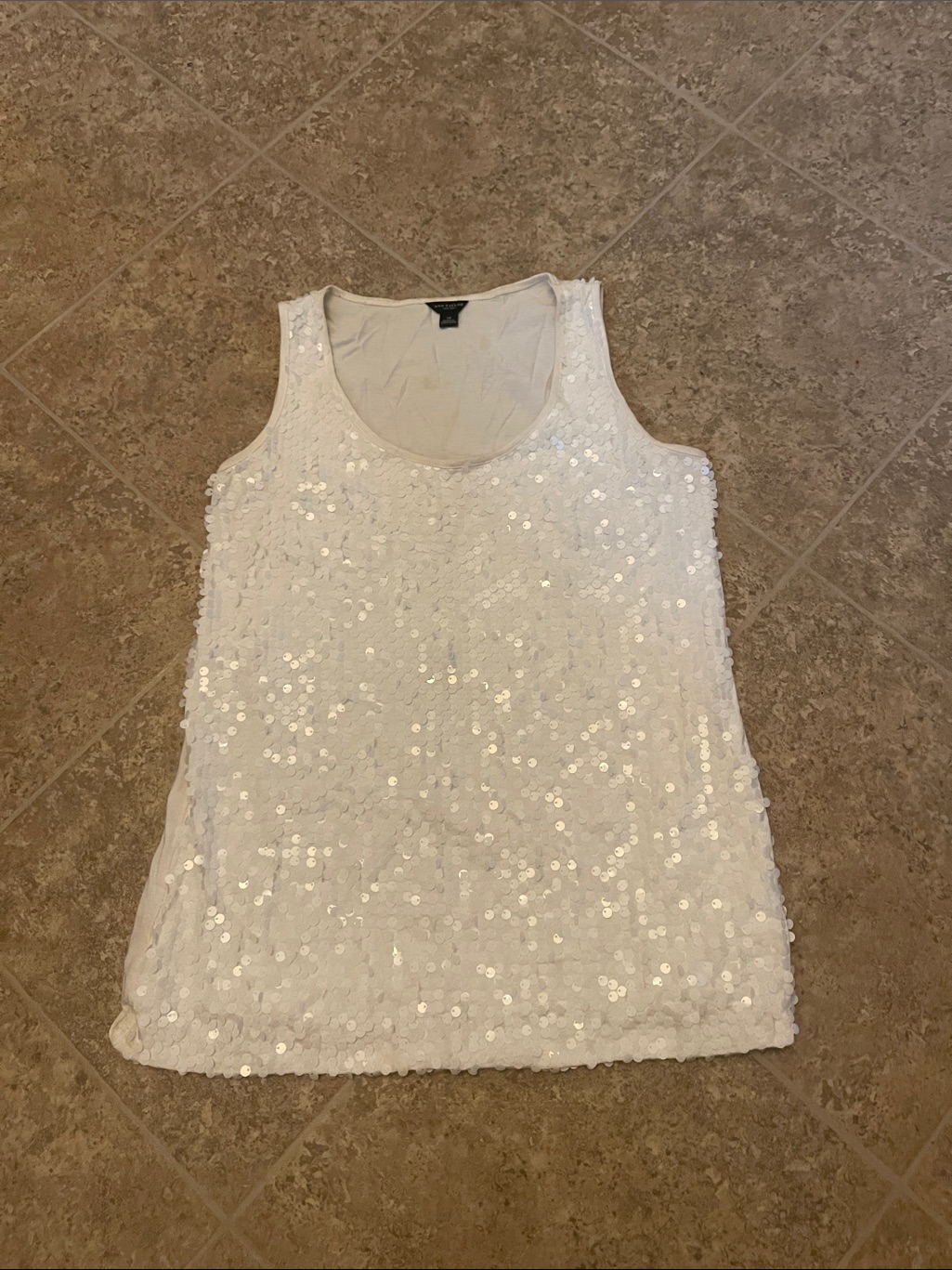 Ann Taylor White Sequin Scoop Neck Tank